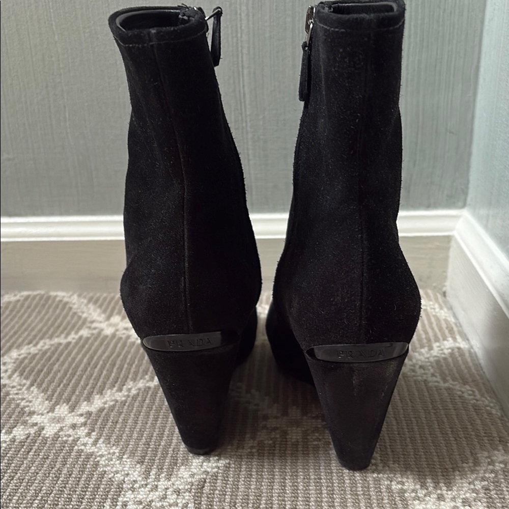 Prada Black Suede Wedge Ankle Boots - Picture 4 of 6